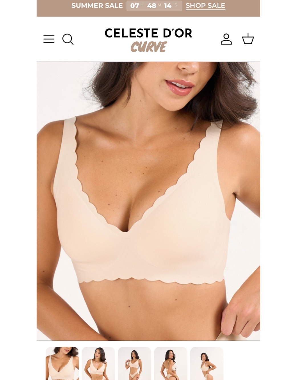 Celeste Nude Scallop-Edge Seamless Bralette